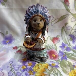 Vintage Native American Bear Figurine Resin Collectible 5"